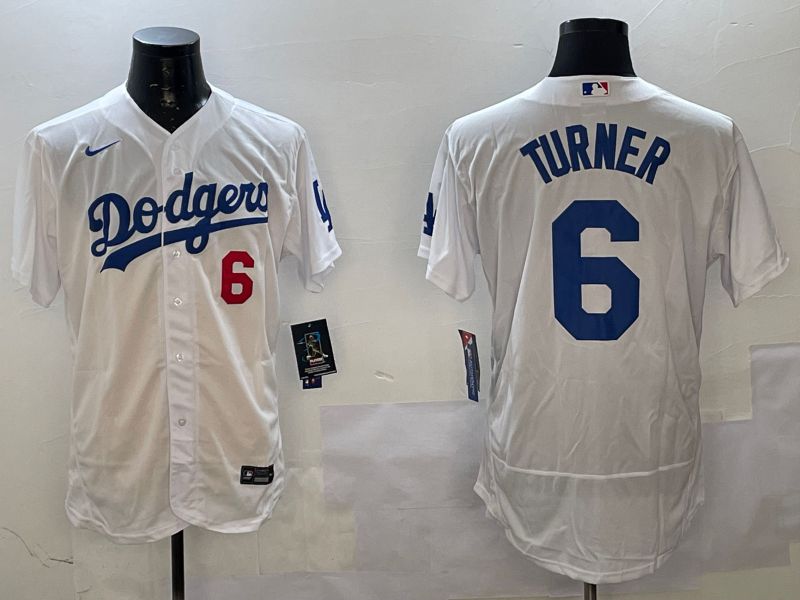 Men Los Angeles Dodgers #6 Turner White City Edition Elite Nike 2025 MLB Jersey style 1->los angeles dodgers->MLB Jersey